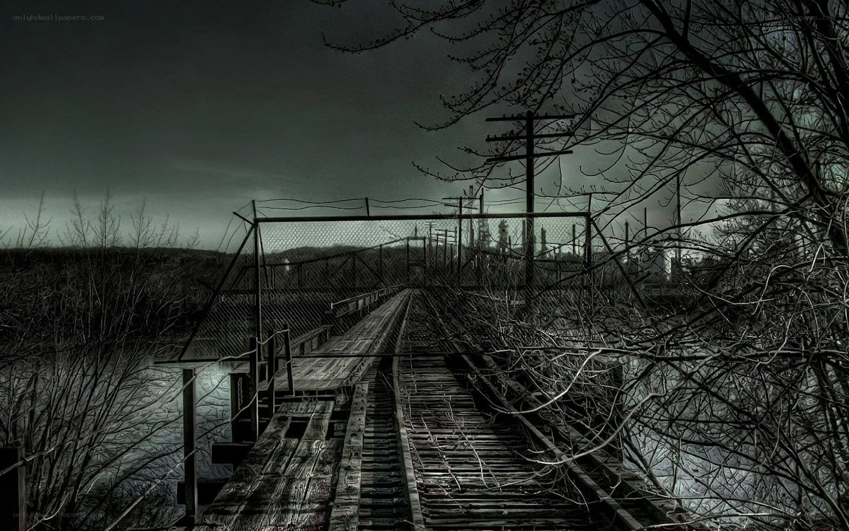 abandoned railway bridge at dusk