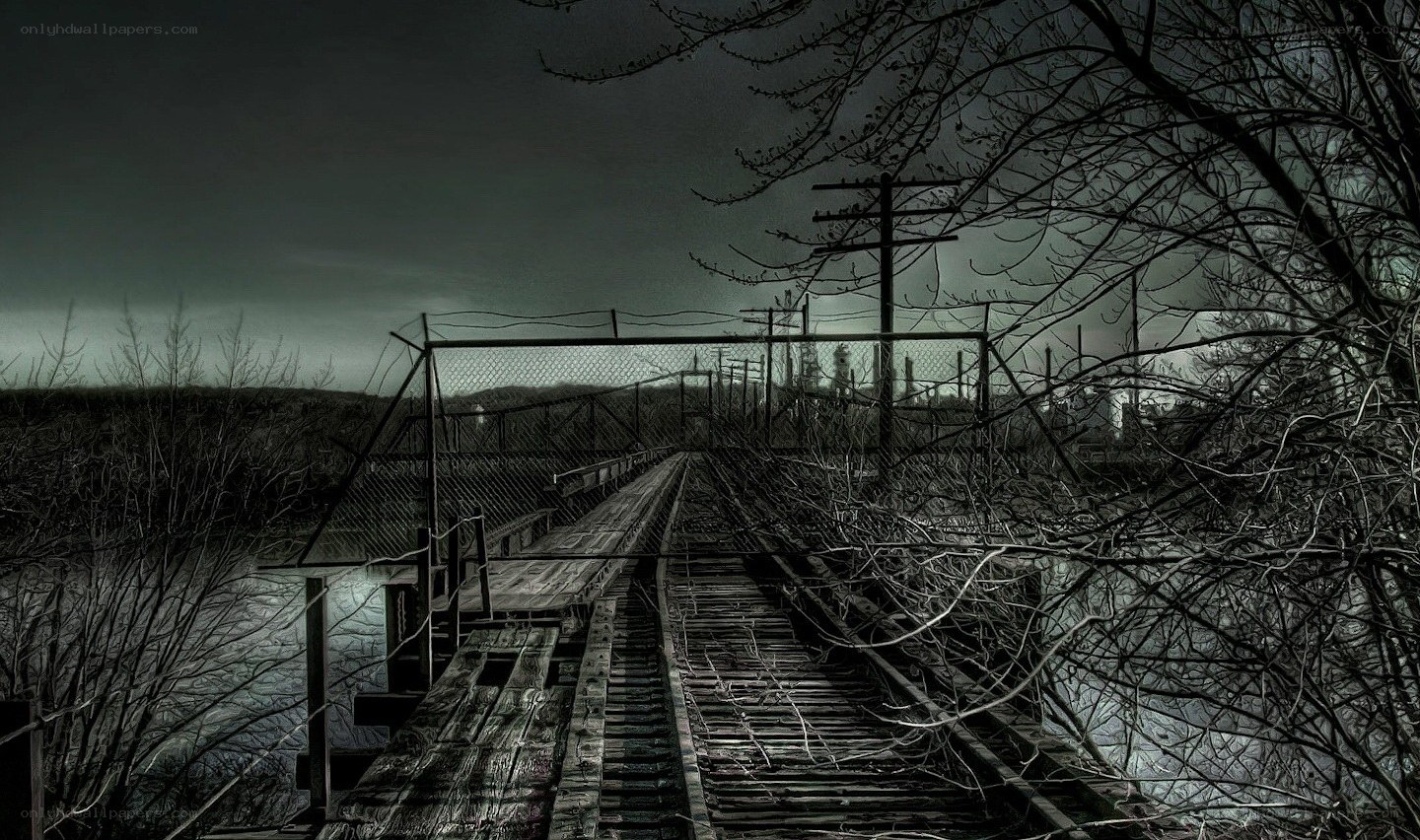 abandoned railway bridge at dusk