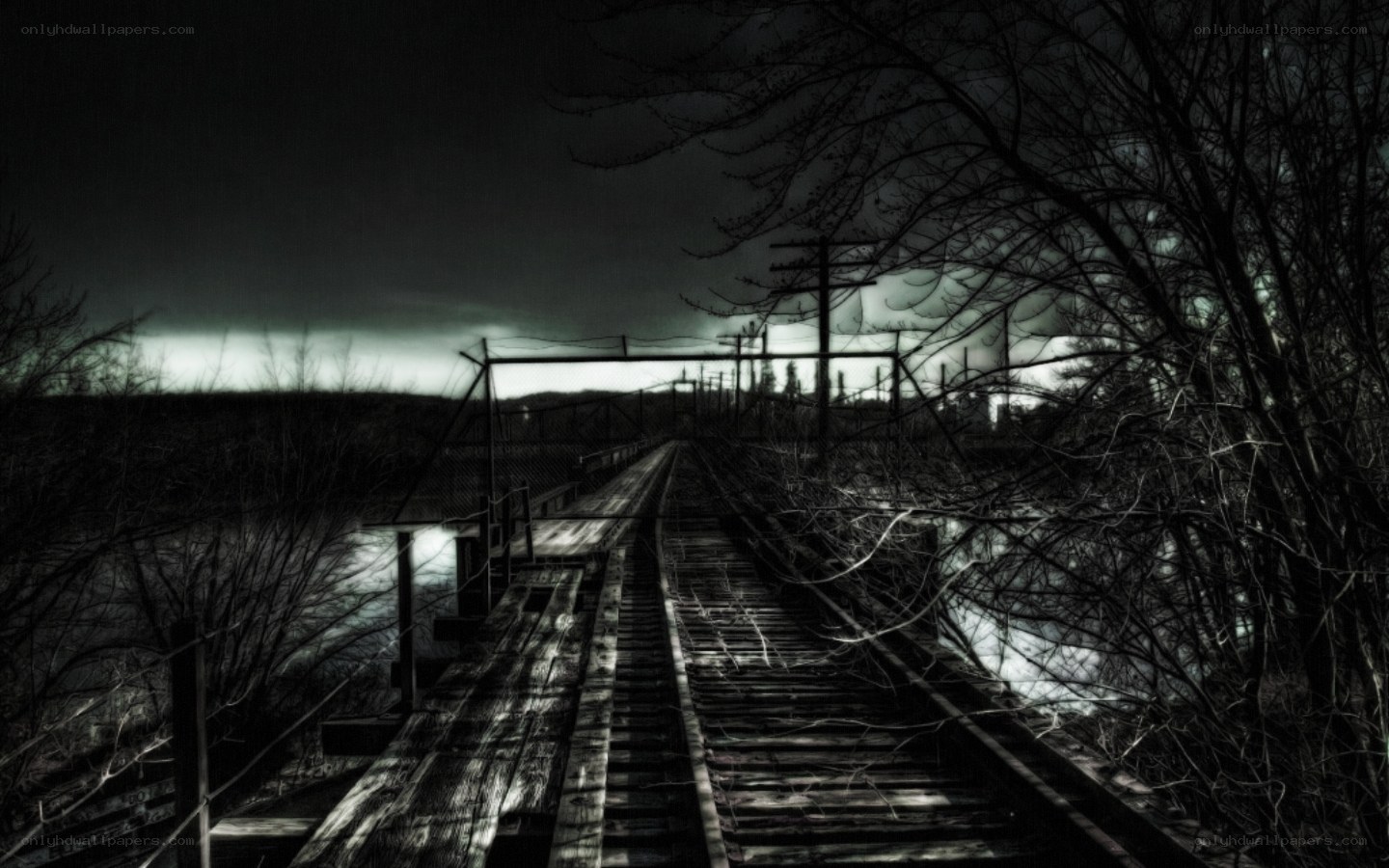 abandoned railway bridge at night