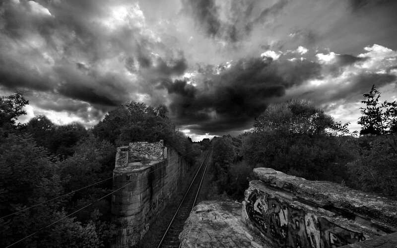 Abandoned Railway Bridge — Black, Dramatic, Photograph