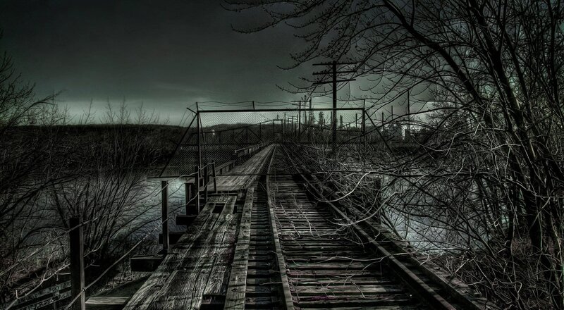 Abandoned Railway Bridge — Black, Dramatic