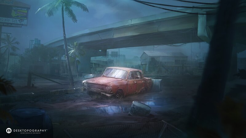 Abandoned Red Car — Blue