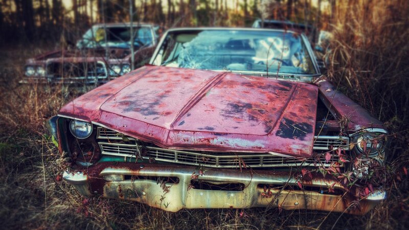 Abandoned Red Car — Desolate, Autumn