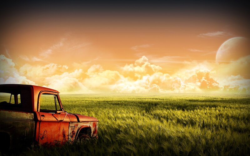 Abandoned Red Truck — Green