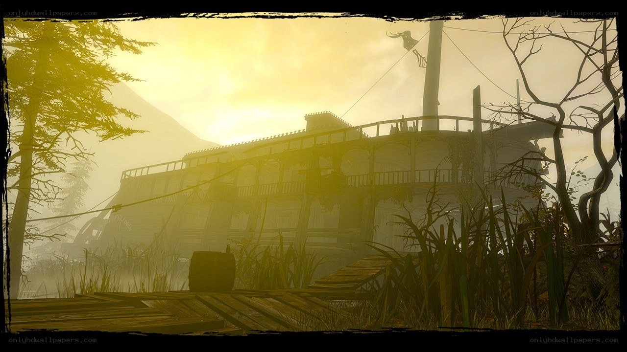 abandoned riverboat at sunrise