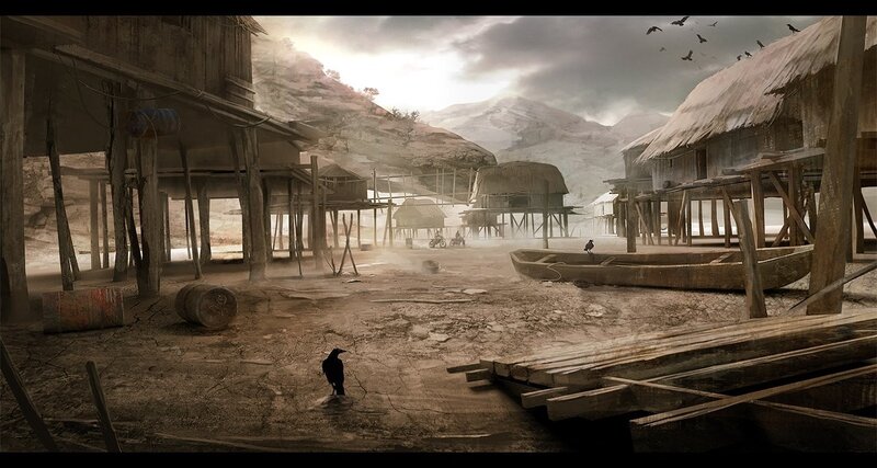 abandoned riverside village