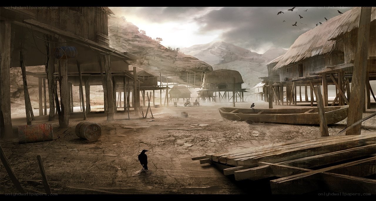 abandoned riverside village