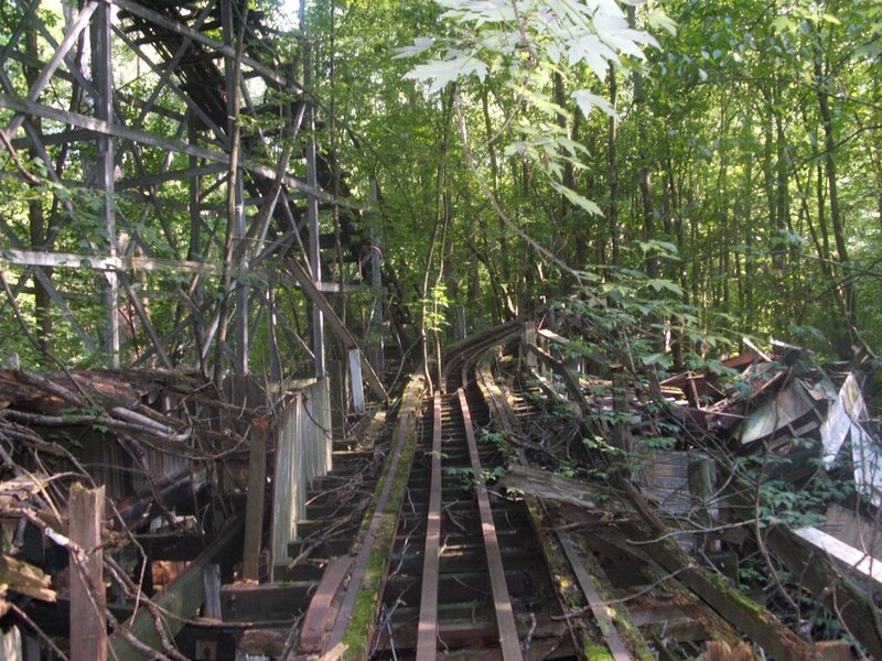 Abandoned roller coaster in forest