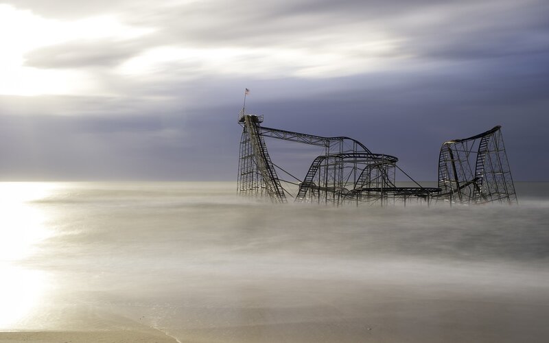 Abandoned roller coaster on beach