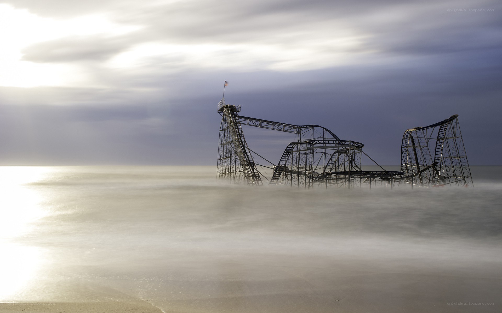Abandoned roller coaster on beach