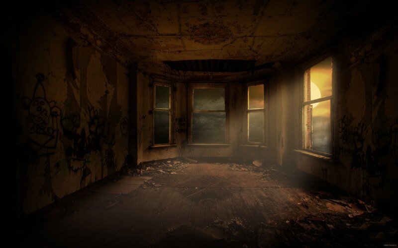 Abandoned room at sunset