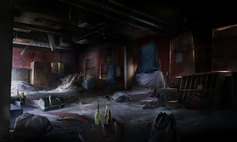 Abandoned Room Interior — Gray, Dramatic, Night