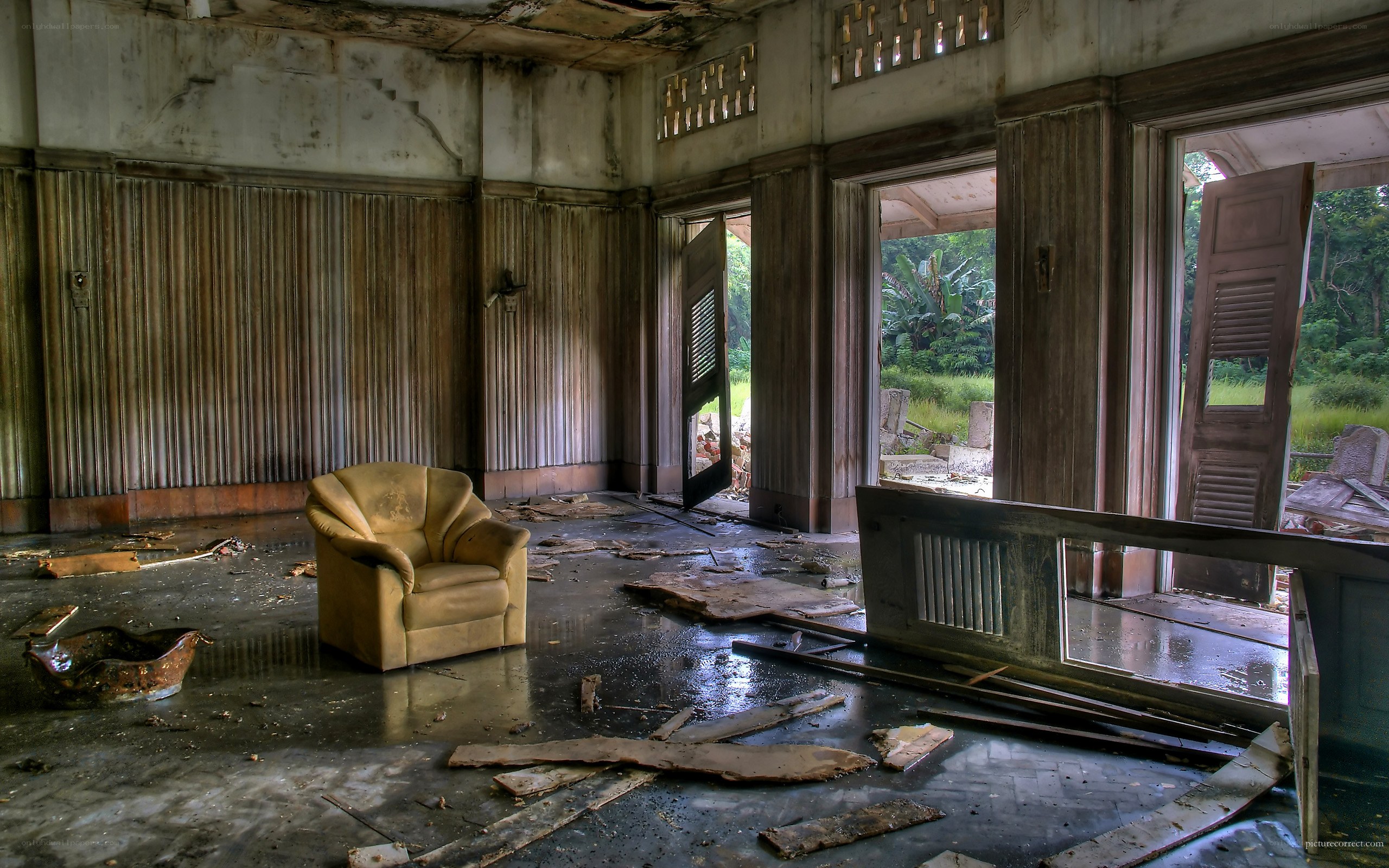 abandoned room with armchair