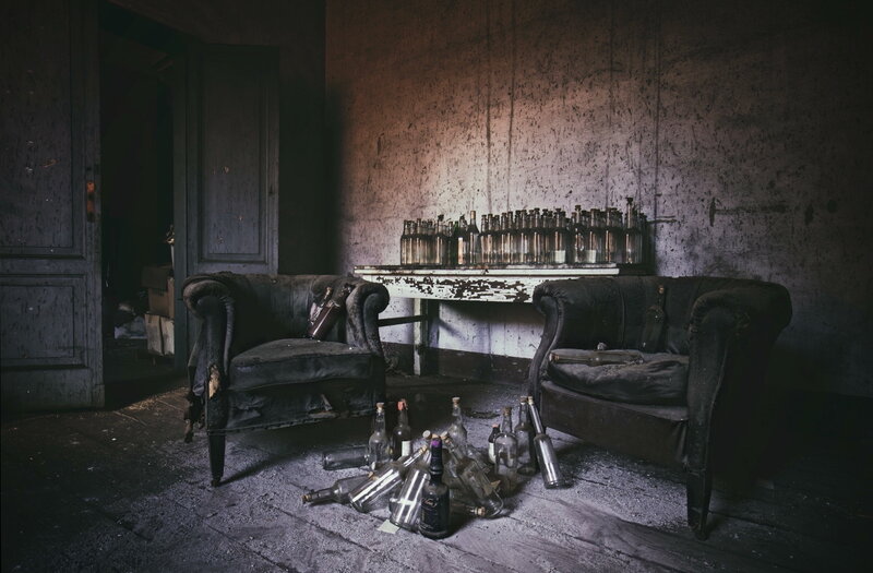 Abandoned Room with Bottles — Black