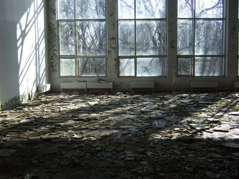abandoned room with broken floor