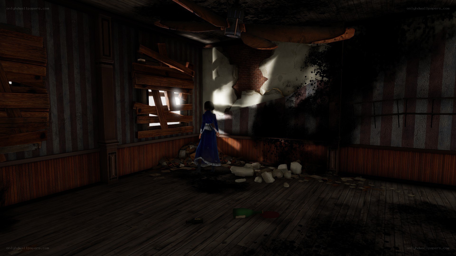 abandoned room with broken wall