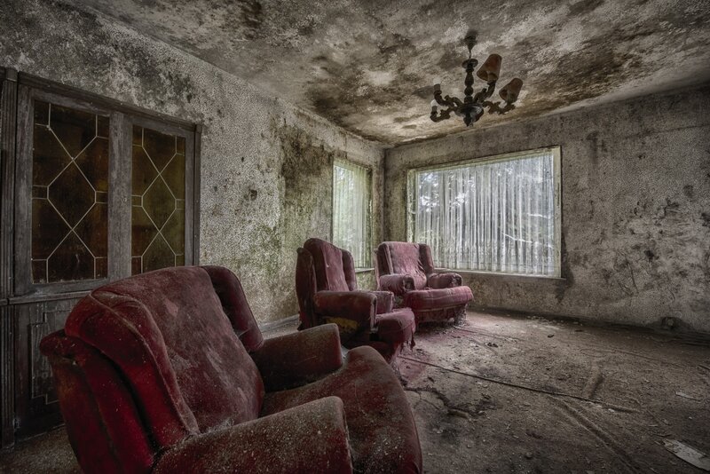 Abandoned Room with Chairs — Red