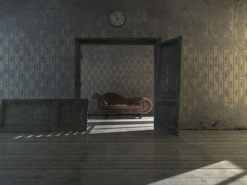 abandoned room with chaise lounge