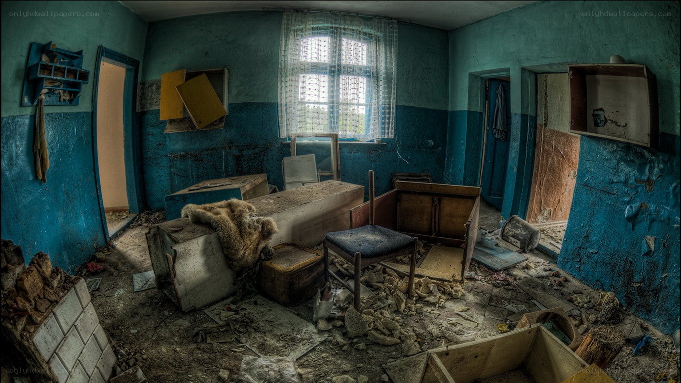 abandoned room with debris