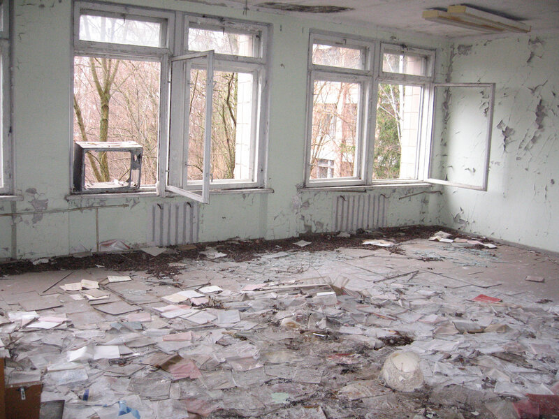 abandoned room with debris