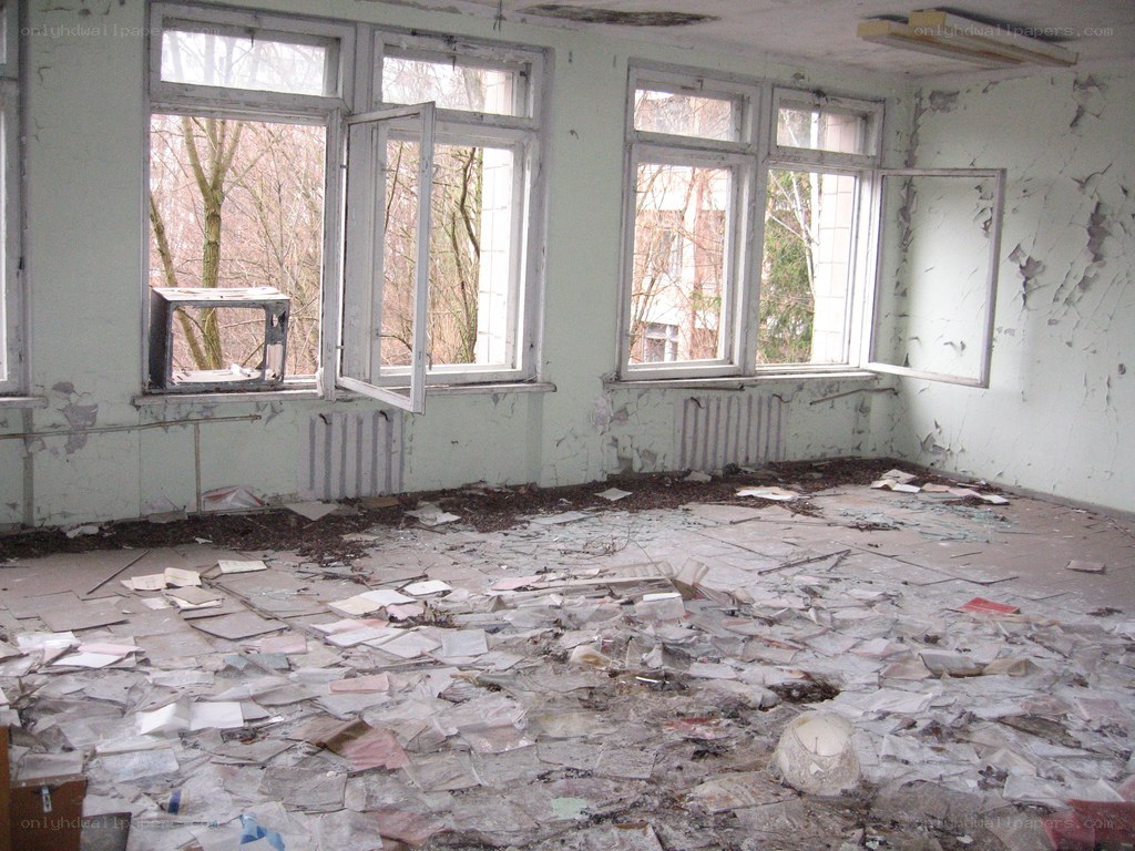 abandoned room with debris