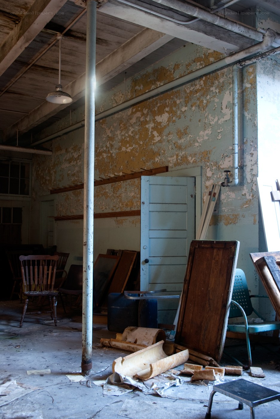 abandoned room with debris