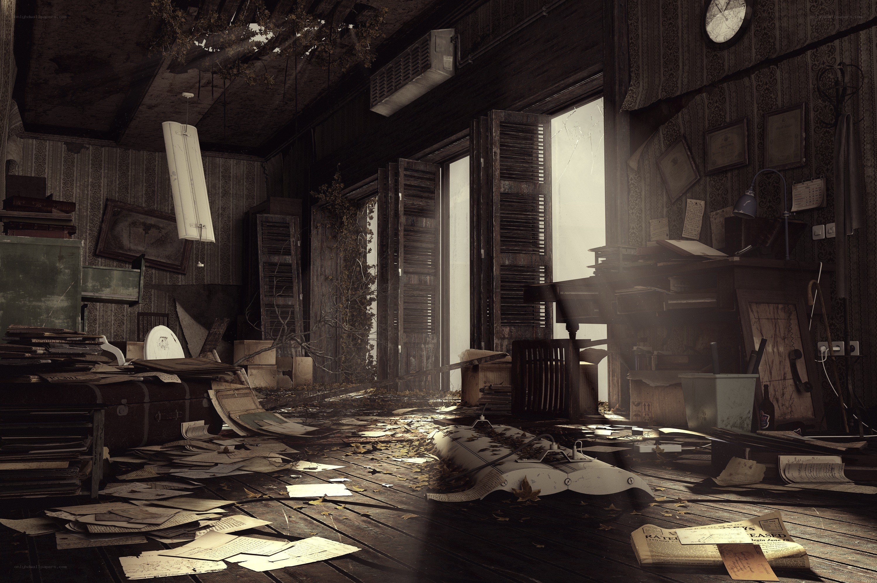abandoned room with debris