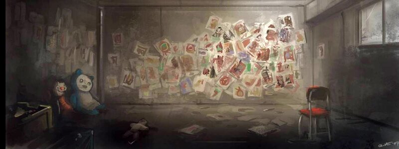 abandoned room with drawings