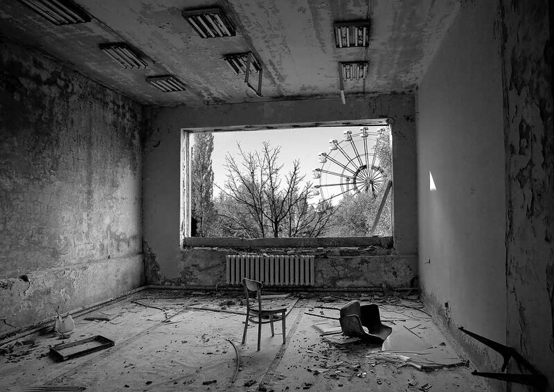Abandoned room with Ferris wheel view