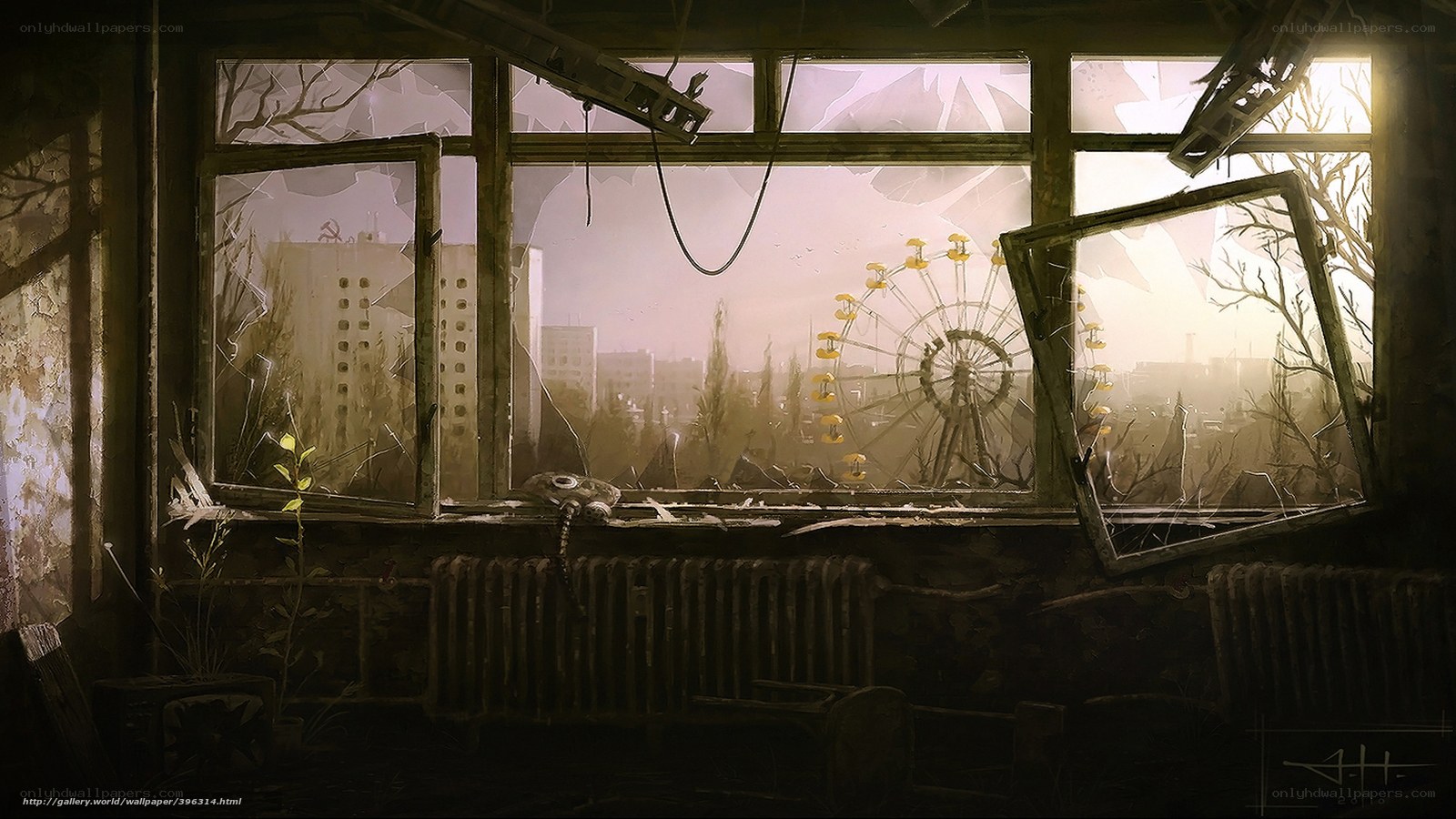 Abandoned room with ferris wheel view