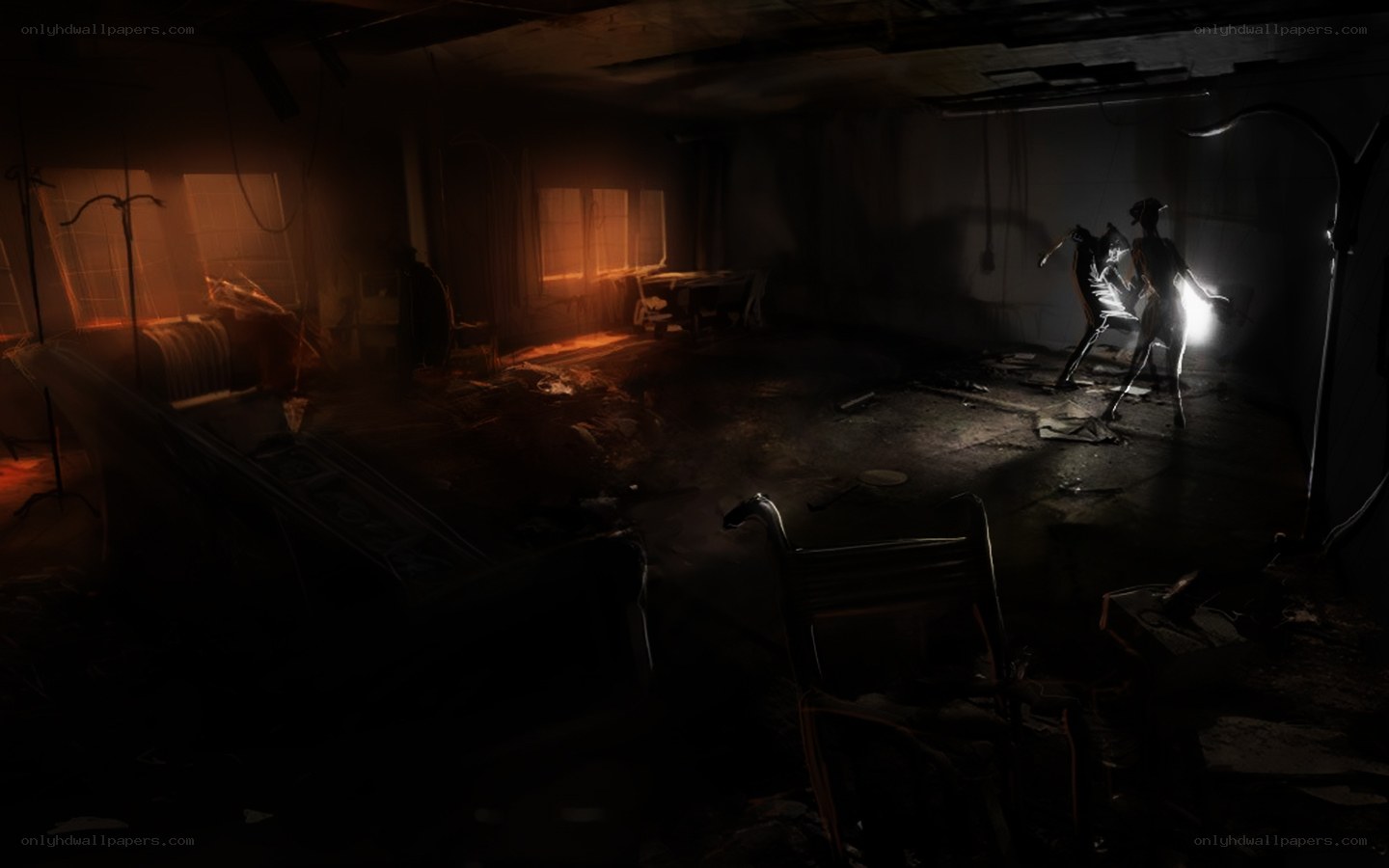 Abandoned room with figures