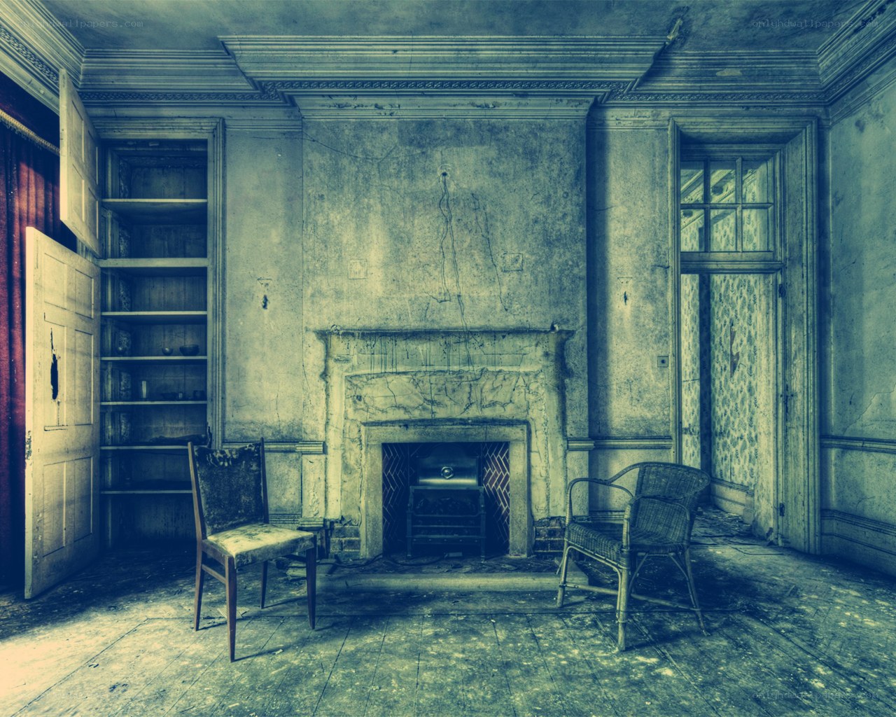 abandoned room with fireplace