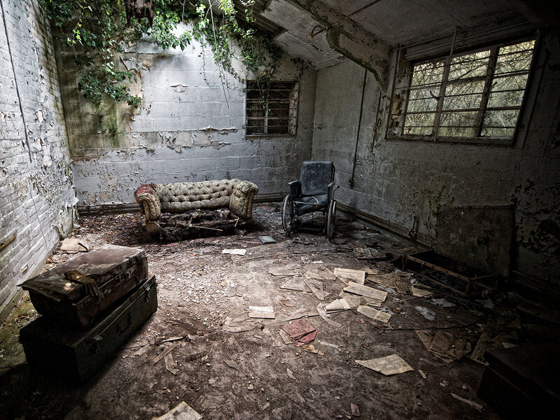 abandoned room with furniture