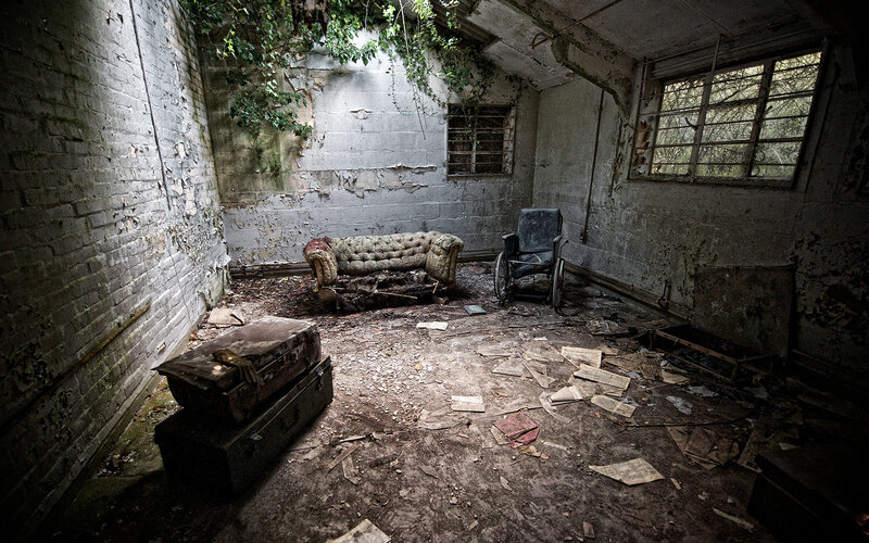 abandoned room with furniture