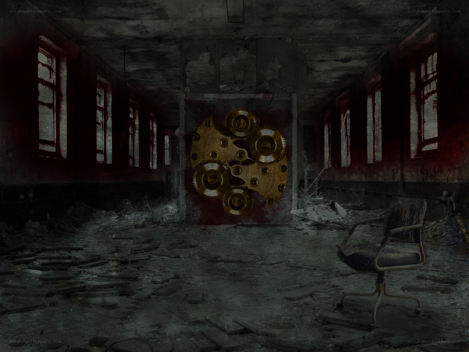 Abandoned room with gears