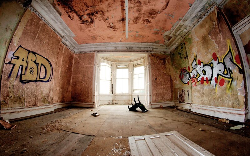 Abandoned Room with Graffiti — Brown, Desolate