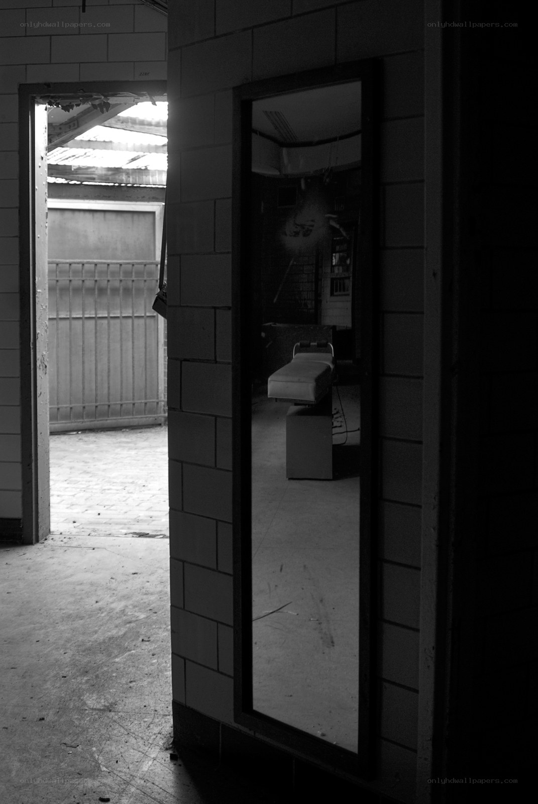 abandoned room with mirror
