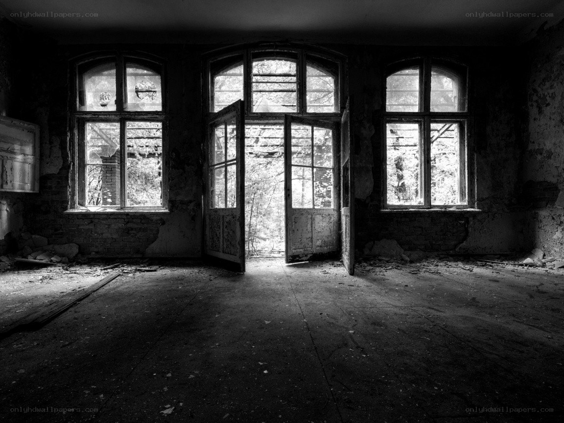 abandoned room with open door