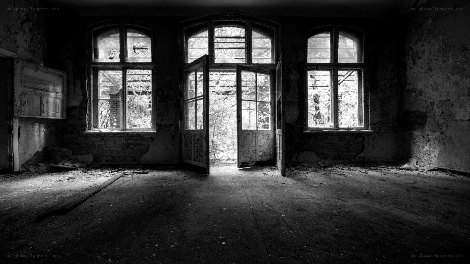 abandoned room with open door