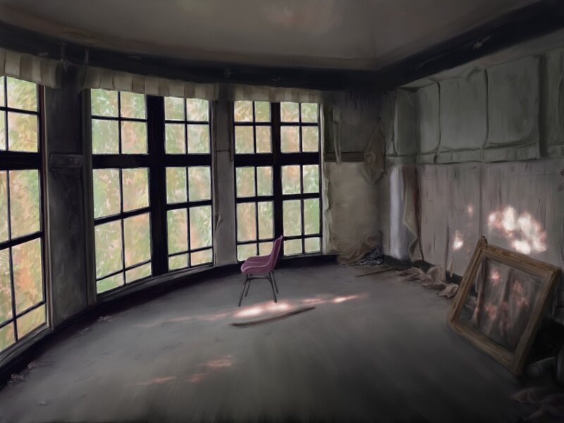 Abandoned room with pink chair