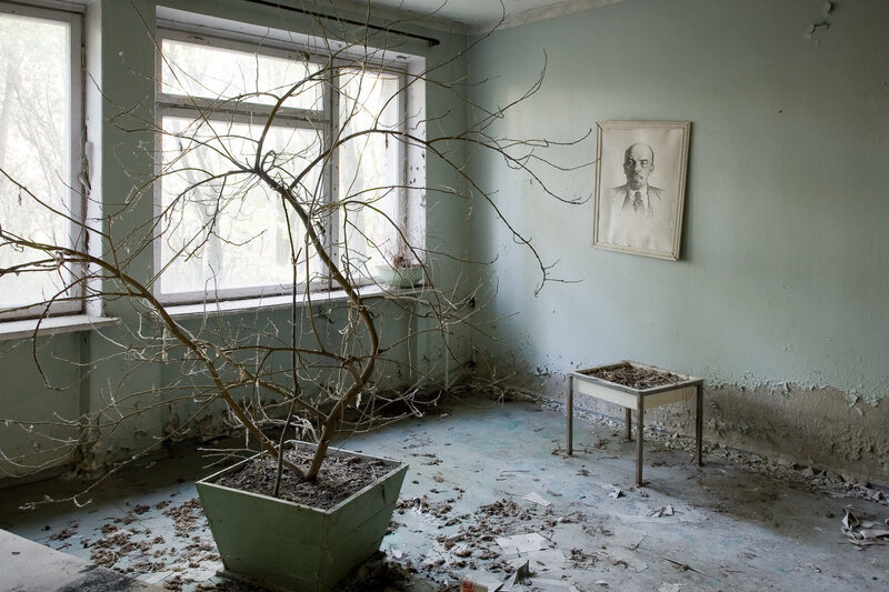 Abandoned room with portrait