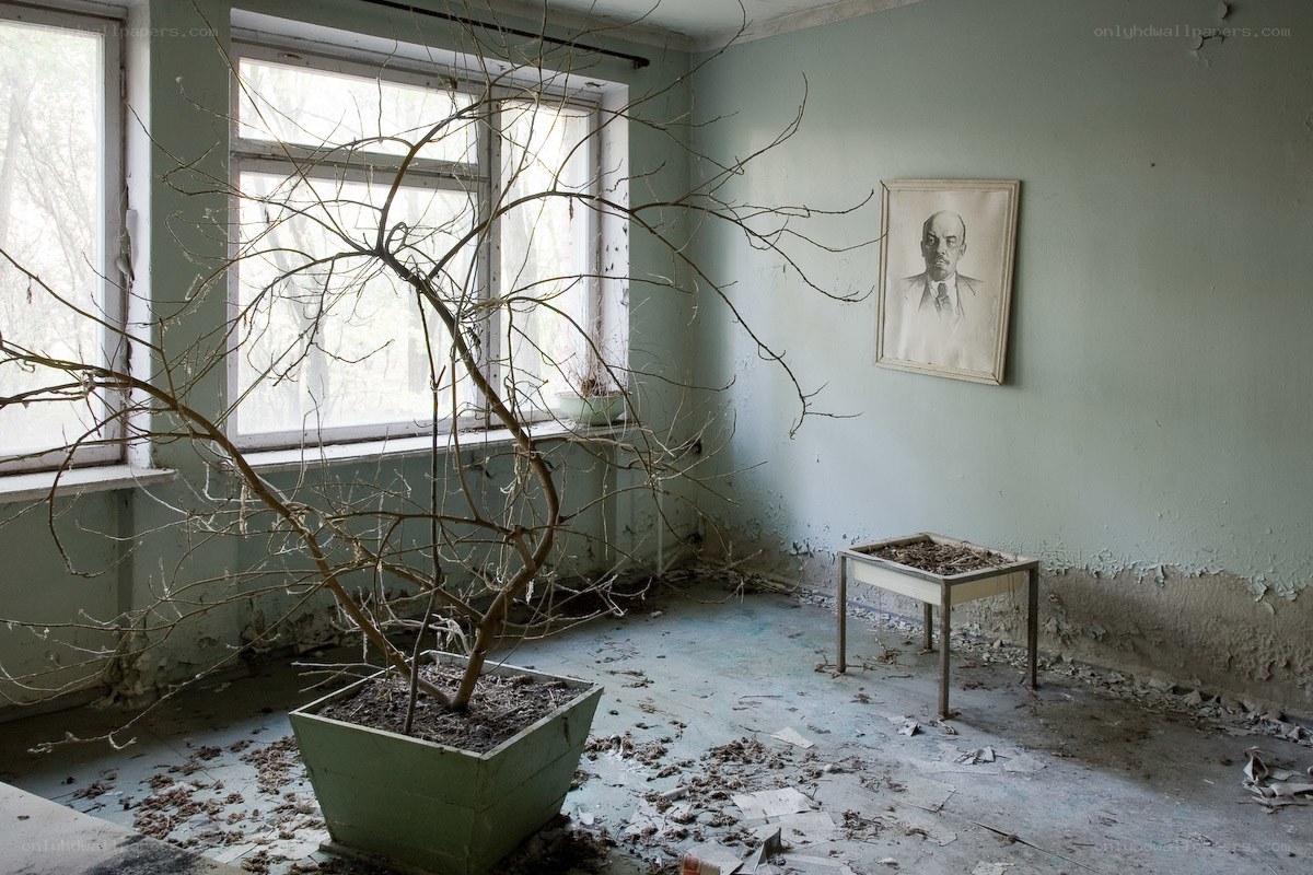 Abandoned room with portrait