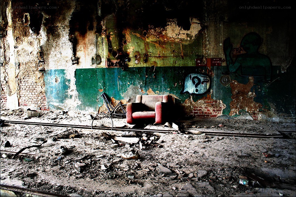 Abandoned room with red chair