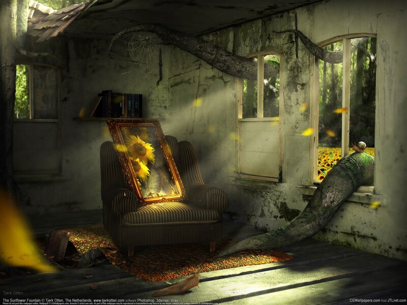 Abandoned Room with Sunflowers — Yellow
