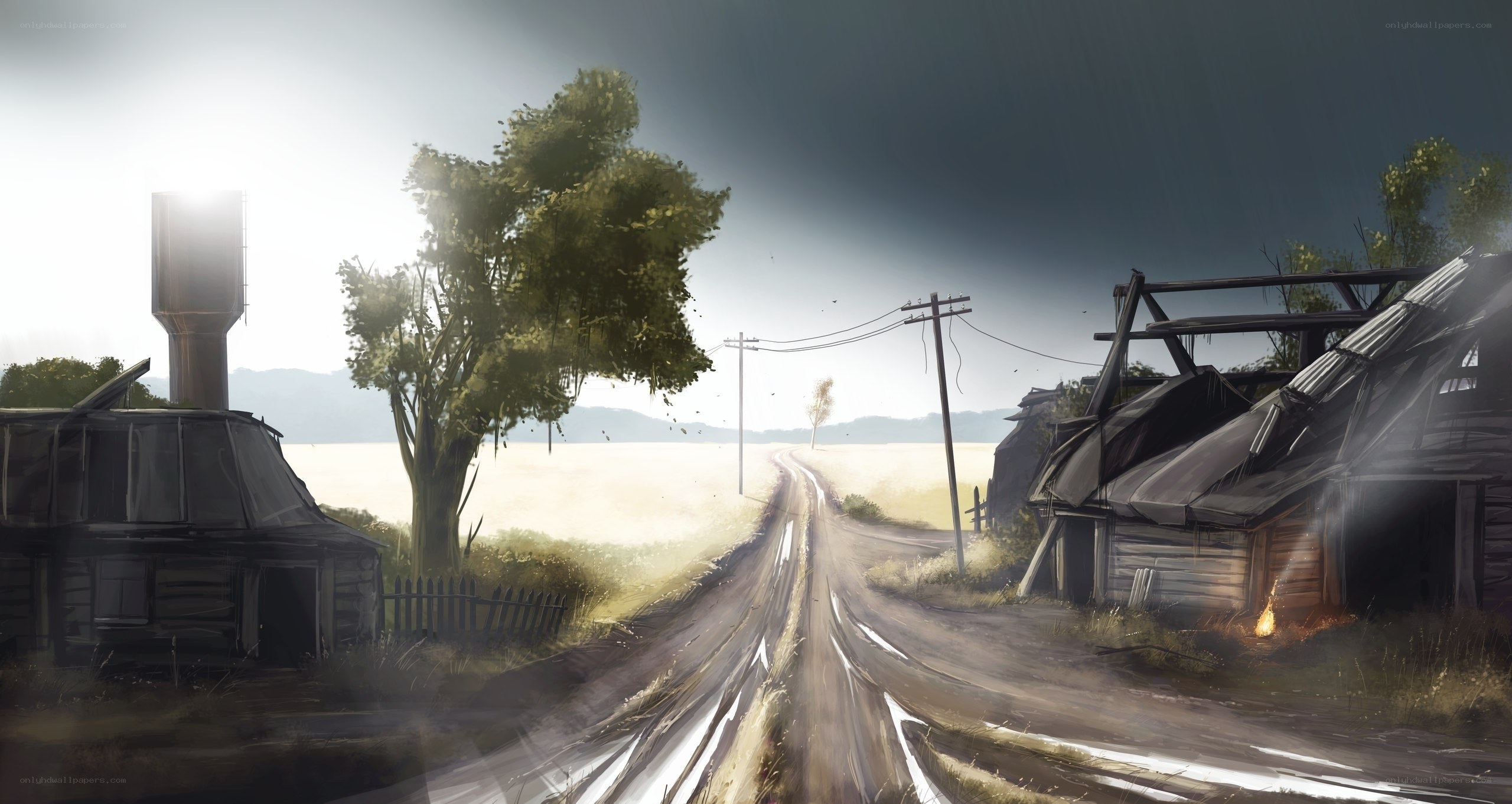 Abandoned rural road scene