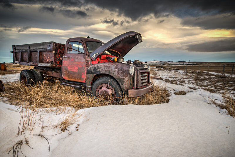 Abandoned Rusty Truck — White