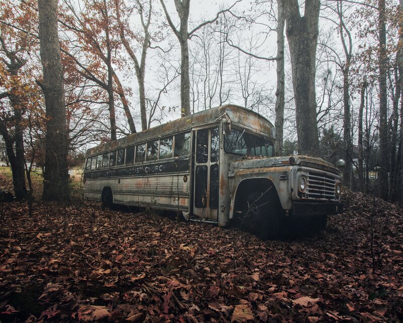 Abandoned School Bus — Brown, Desolate