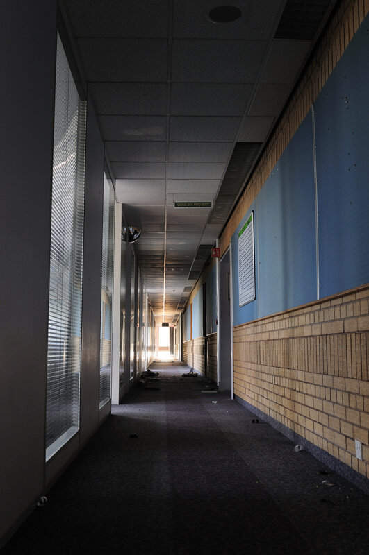 abandoned school hallway