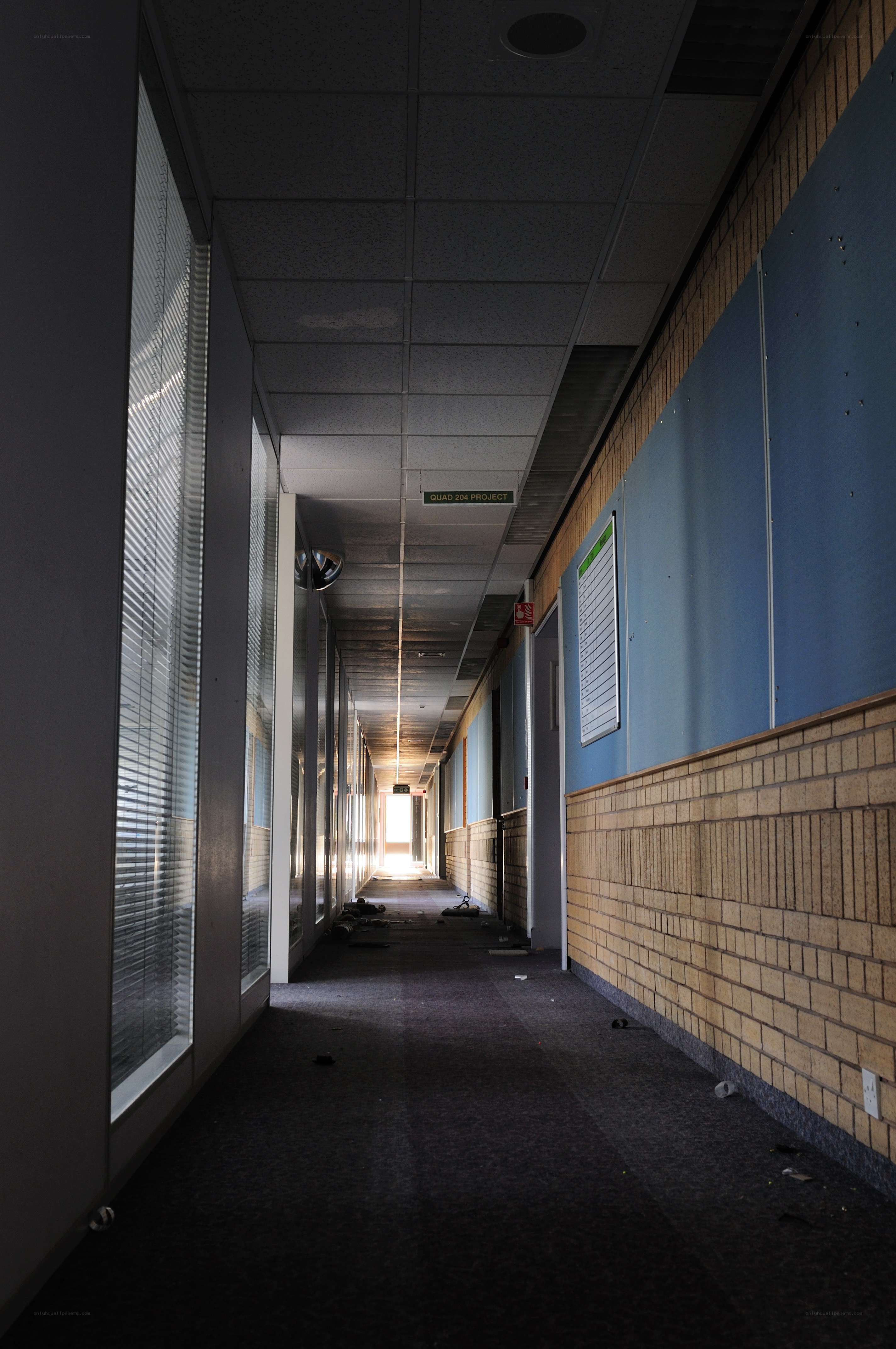 abandoned school hallway