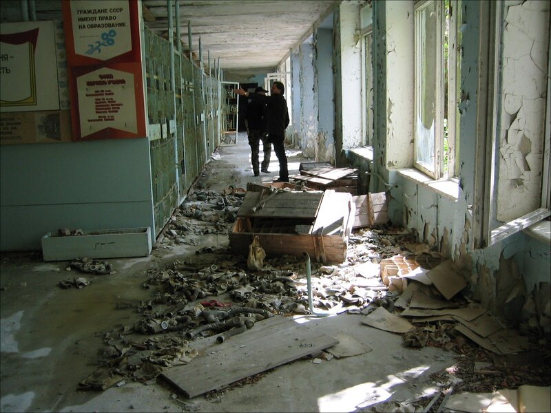 Abandoned school hallway